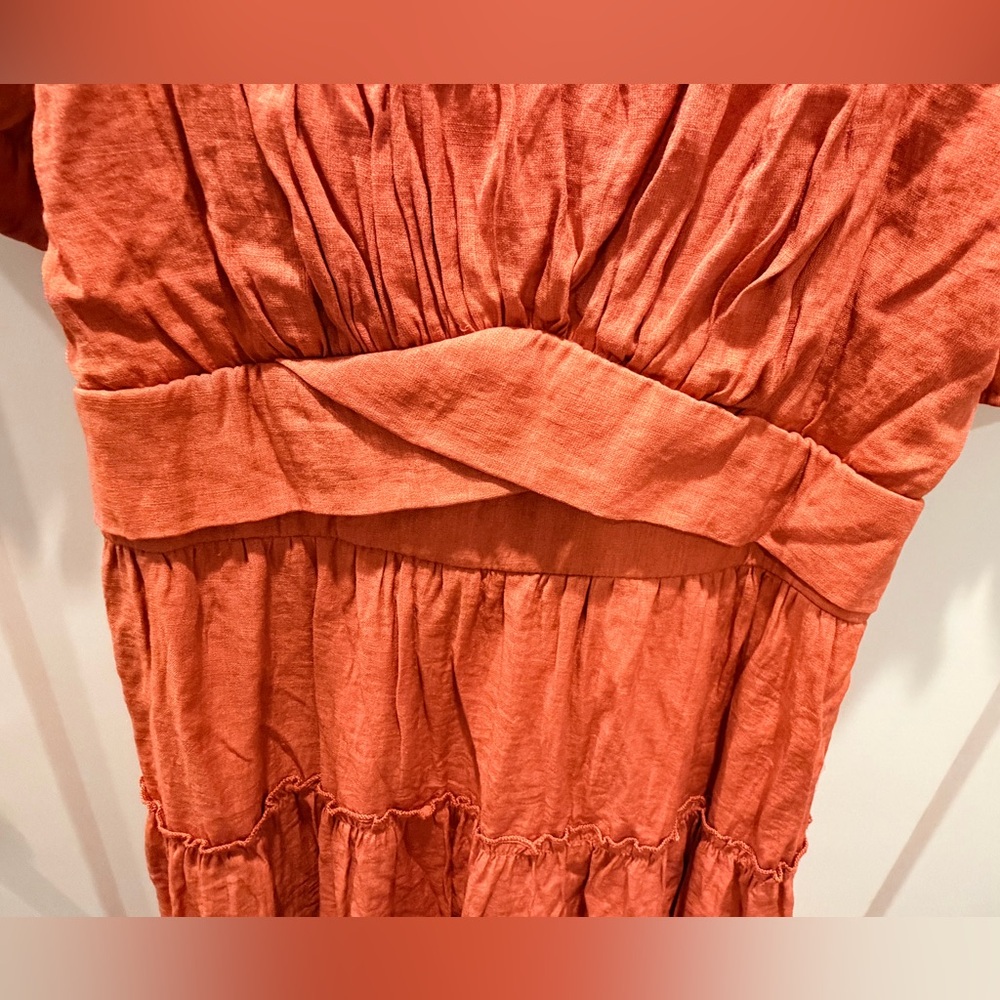 Trixxi Rust Orange Tiered Puff Sleeve Mini Dress Size M - Picture 3 of 10